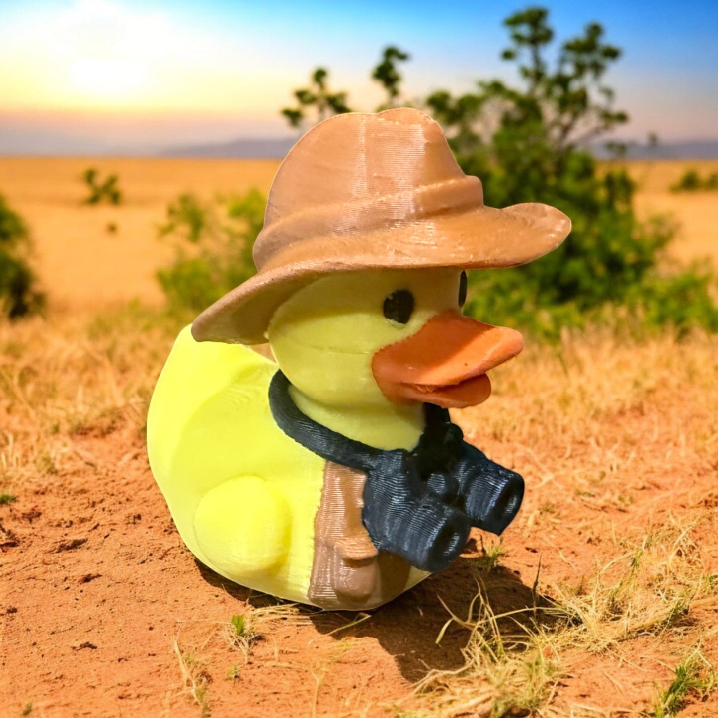 Safari Duck – 3D-Printed Duck Dressed for Adventure with Binoculars & Jungle Hat 3D-Printed Duck - Jeep Accessory - Rubber Duck - Great for ducking