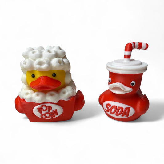 Popcorn and Soda Duck Set – 3D-Printed Snack Duo with Movie Theater Vibes 3D-Printed Duck - Jeep Accessory - Rubber Duck - Great for ducking