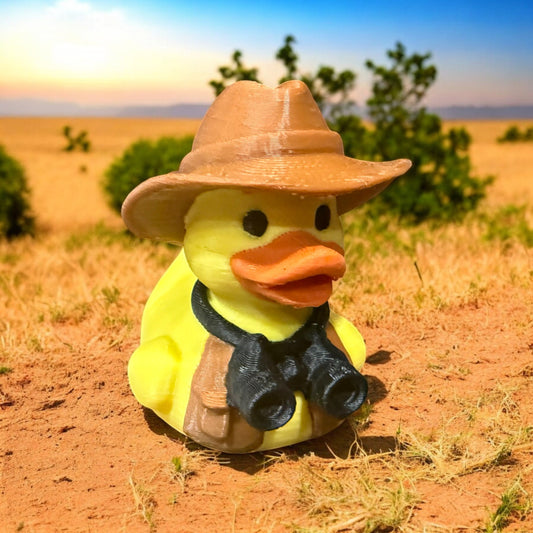 Safari Duck – 3D-Printed Duck Dressed for Adventure with Binoculars & Jungle Hat 3D-Printed Duck - Jeep Accessory - Rubber Duck - Great for ducking