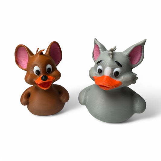 Tom & Jerry-Inspired Ducks – 3D-Printed Cartoon Cat & Mouse Duck Duo for Classic Animation Fans 3D-Printed Duck - Jeep Accessory - Rubber Duck - Great for ducking